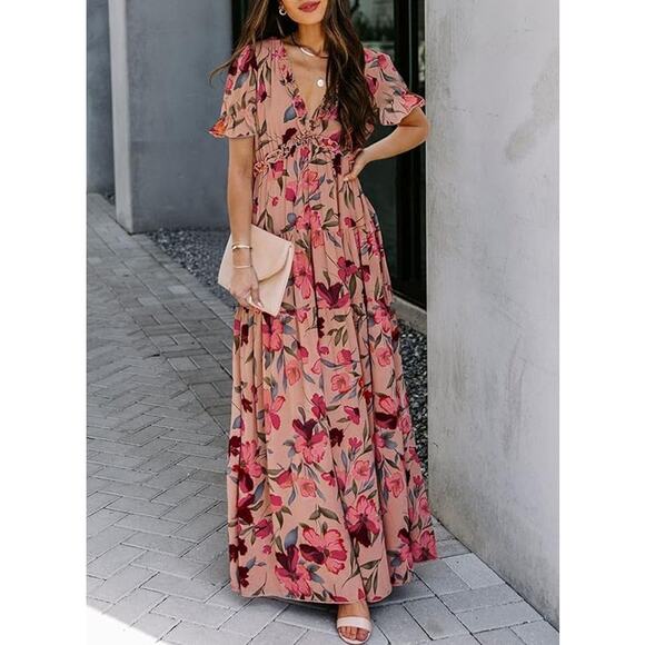 NEW Floral Print Maxi Dress L - Picture 1 of 3